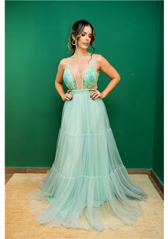 Vestido Lav�nia Verde Menta / Pink